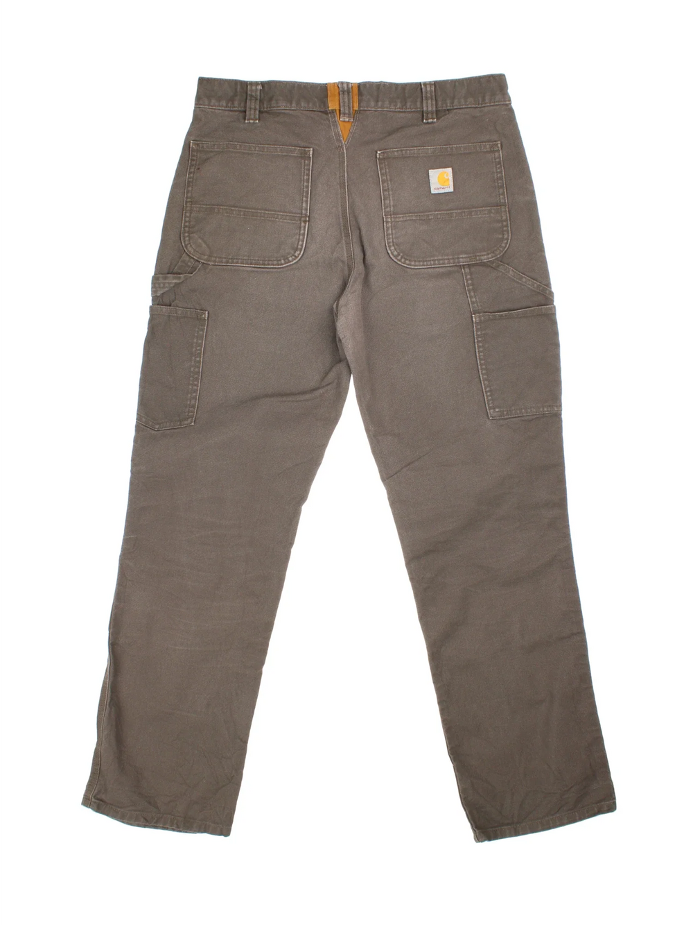 Carhartt Double Knee Jeans in a brown colourway with multiple pockets and emroidered logo on the back.