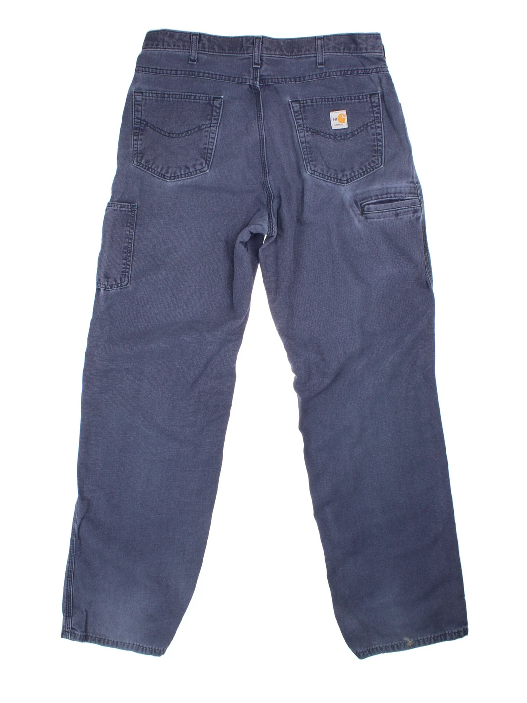 Carhartt Carpenter Trousers in a blue colourway with multiple pockets and the logo embroidered on the back.
