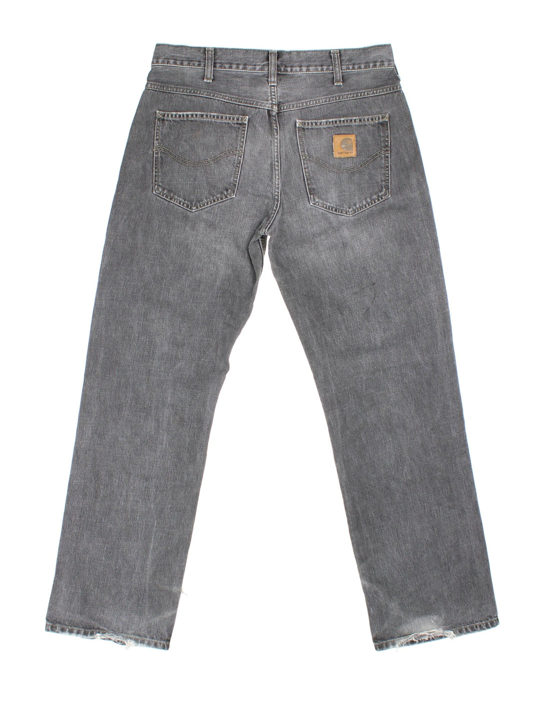Carhartt Jeans in a grey colourway with multiple pockets and the logo embroidered on the back.