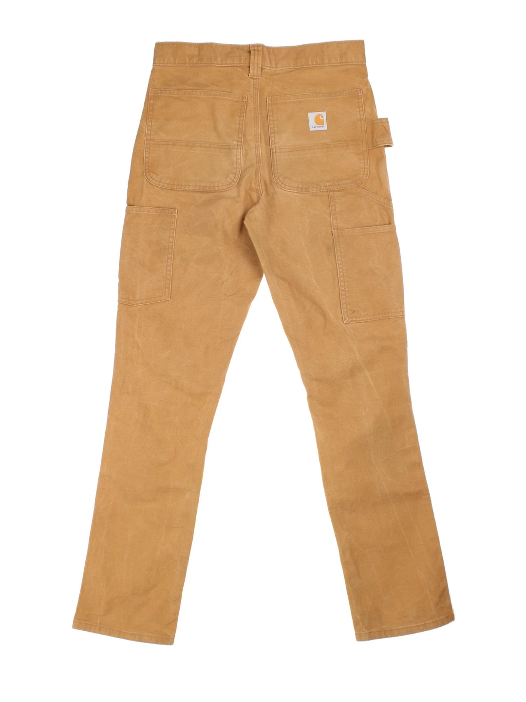 Carhartt Double Knee Jeans in a tan colourway with multiple pockets and the logo embroidered on the back.