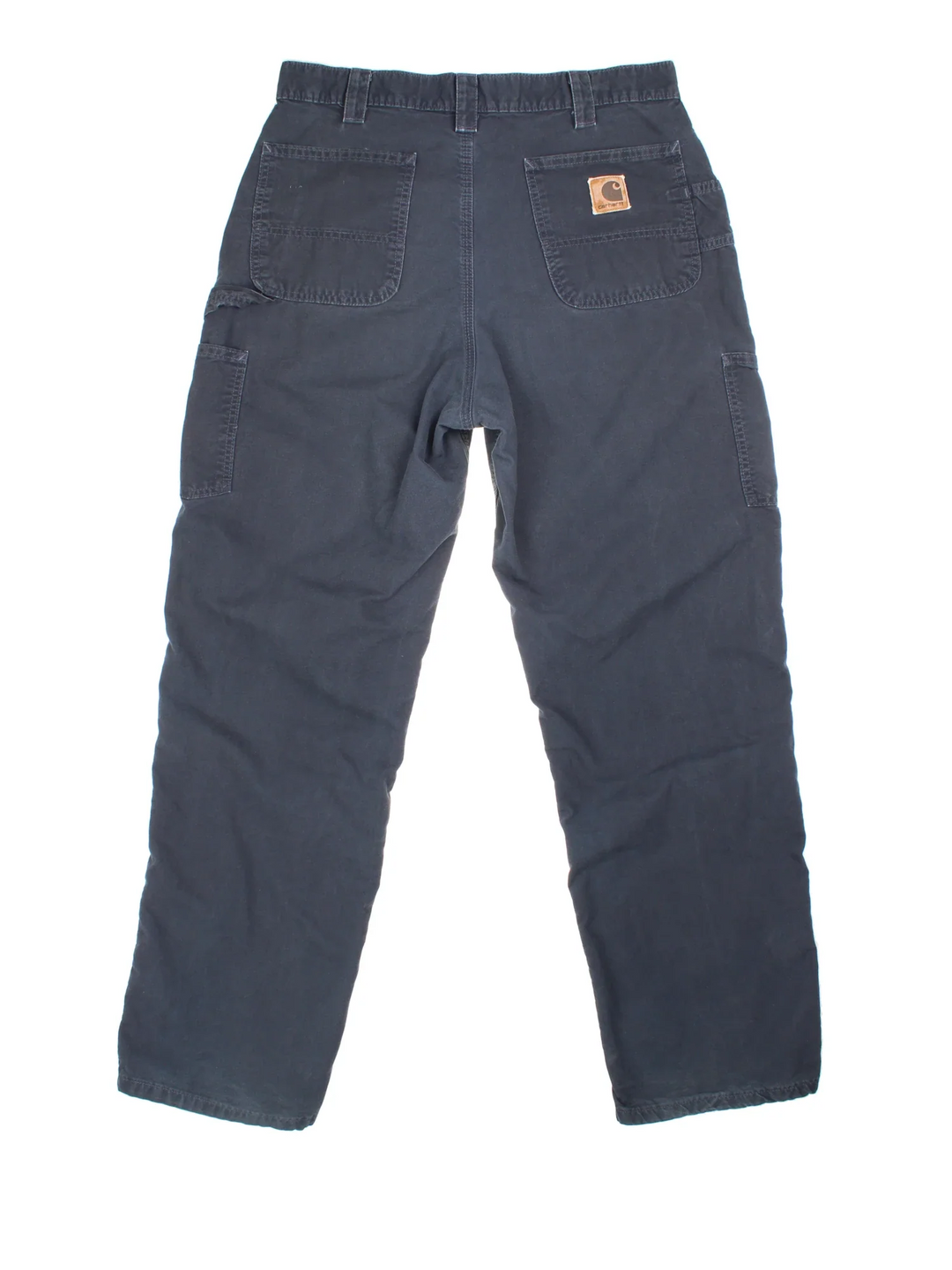 Carhartt Cargo Trousers in a blue colourway with multiple pockets and the logo embroidered on the back.
