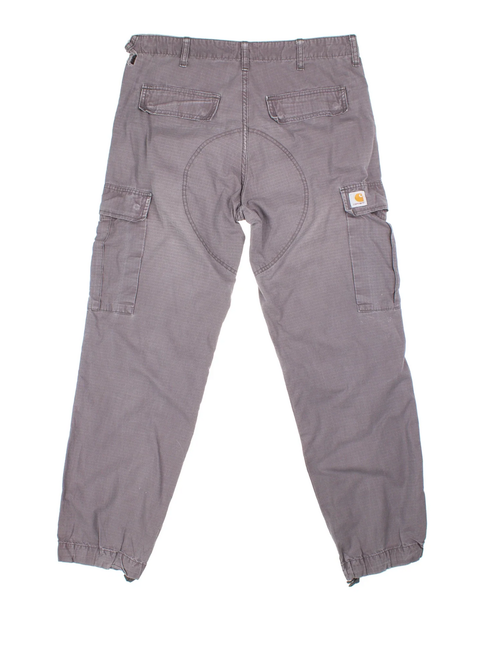Carhartt Cargo Trousers in a grey colourway with multiple pockets and the logo embroidered on the back.