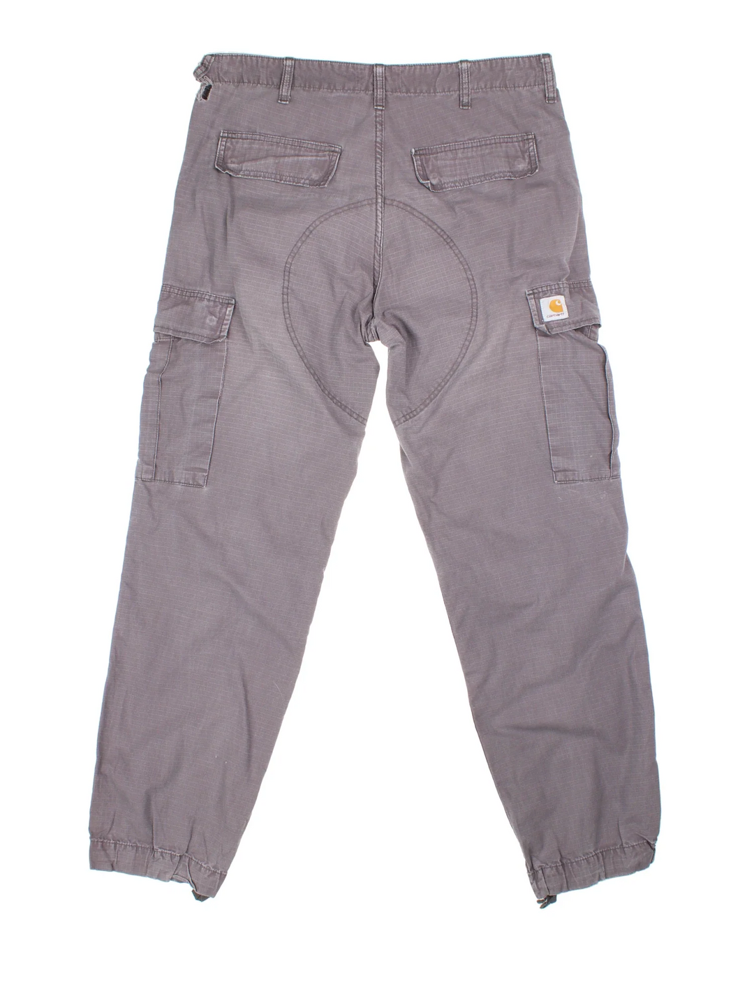Carhartt Cargo Trousers in a grey colourway with multiple pockets and the logo embroidered on the back.