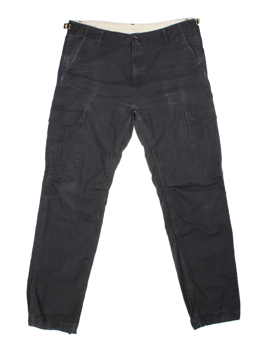 Carhartt Cargo Trousers in a black colourway with multiple pockets and the logo embroidered on the back.