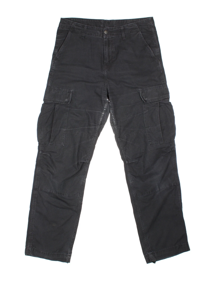 Carhartt Cargo Trousers in a black colourway with multiple pockets and the logo embroidered on the back.