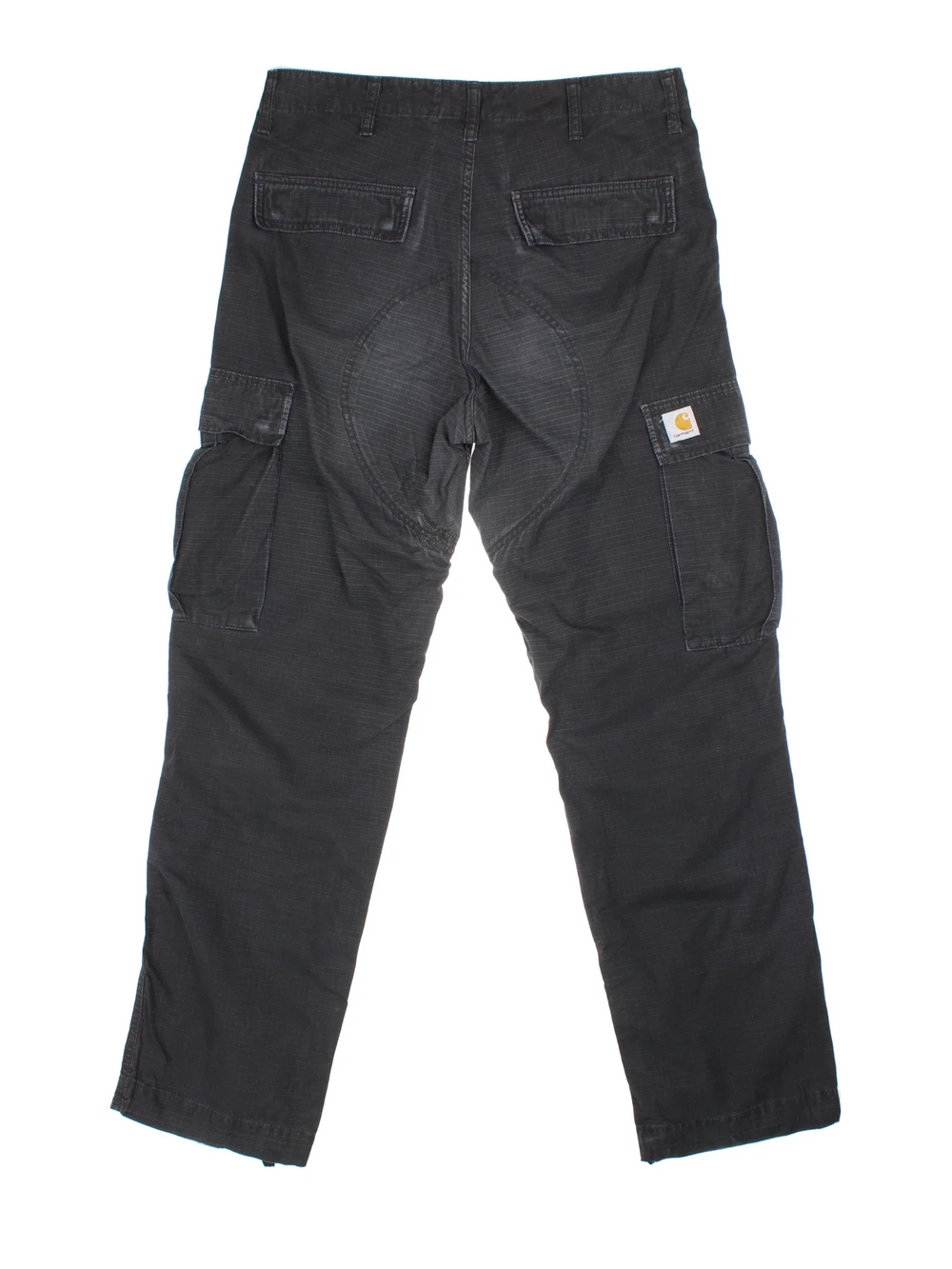 Carhartt Cargo Trousers in a black colourway with multiple pockets and the logo embroidered on the back.
