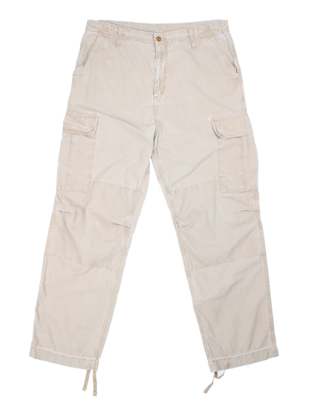 Carhartt Cargo Trousers in a tan colourway with multiple pockets and the logo embroidered on the back.