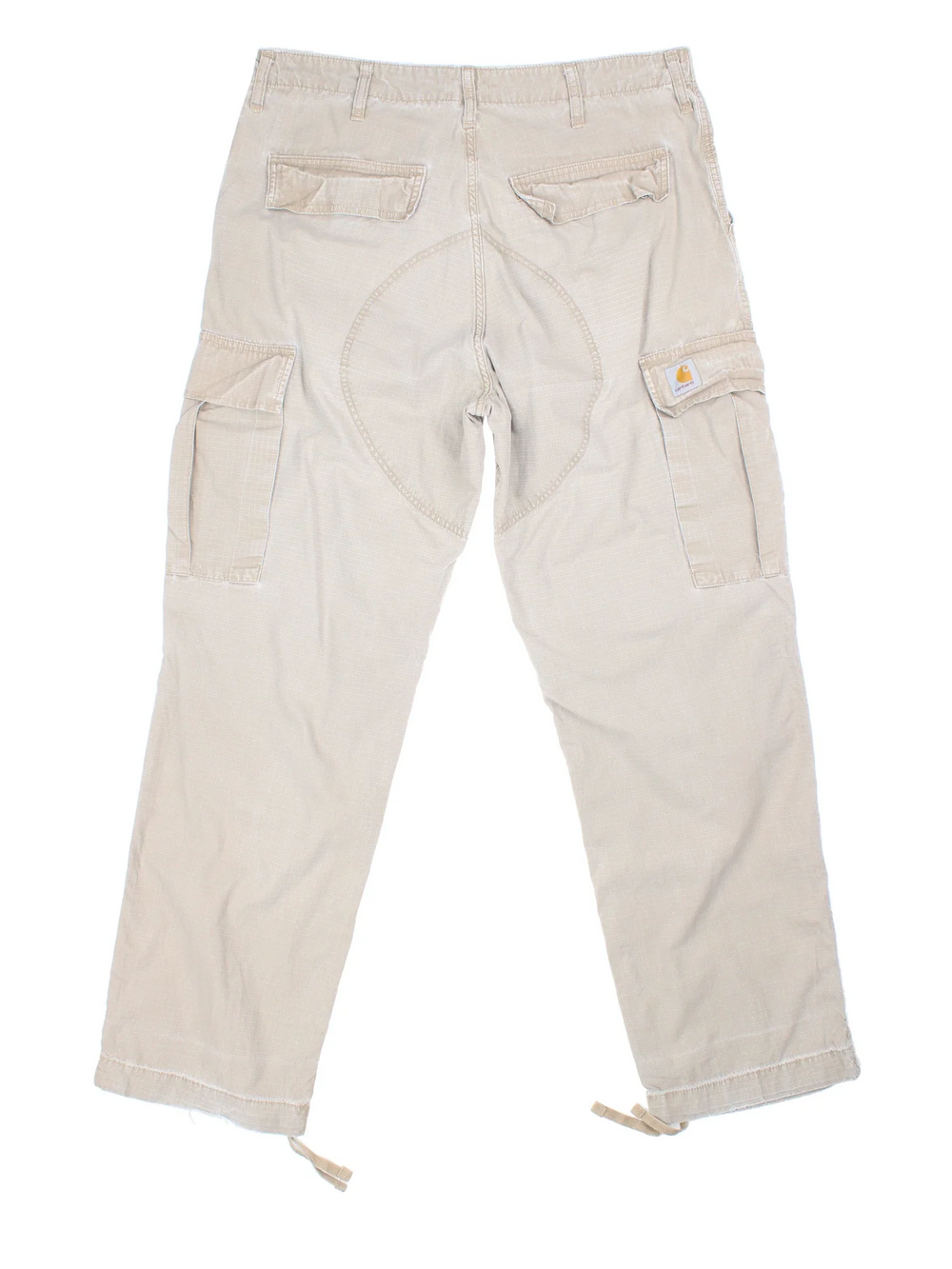 Carhartt Cargo Trousers in a tan colourway with multiple pockets and the logo embroidered on the back.