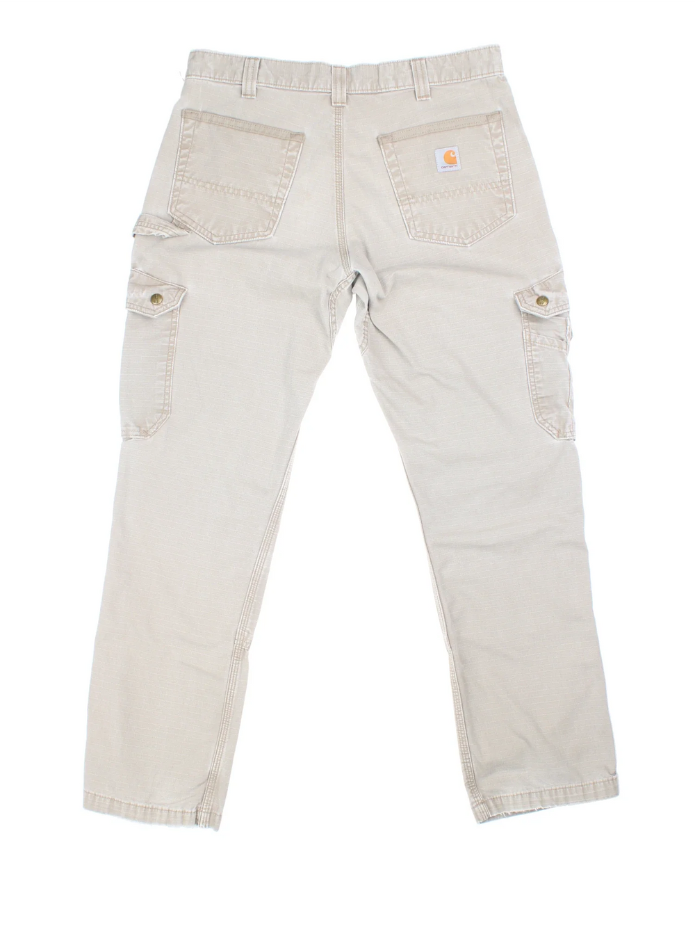 Carhartt Cargo Trousers in a tan colourway with multiple pockets and the logo embroidered on the back.