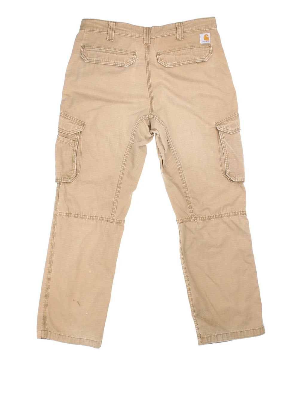 Carhartt Cargo Trousers in a tan colourway with multiple pockets and the logo embroidered on the back.