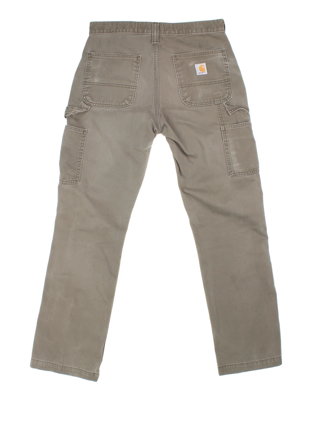 Carhartt Carpenter Trousers in a green colourway with multiple pockets and the logo embroidered on the back.