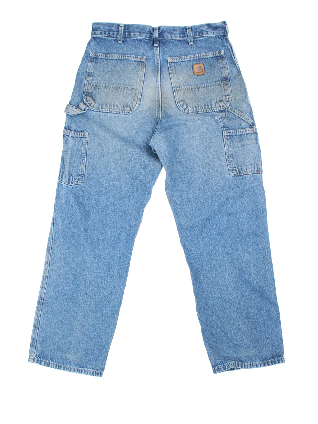 Carhartt Carpenter Jeans in a blue colourway with multiple pockets and the logo embroidered on the back.
