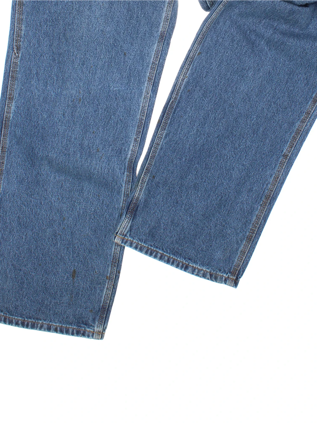 Carhartt Carpenter Jeans in a blue colourway with multiple pockets and the logo embroidered on the back.