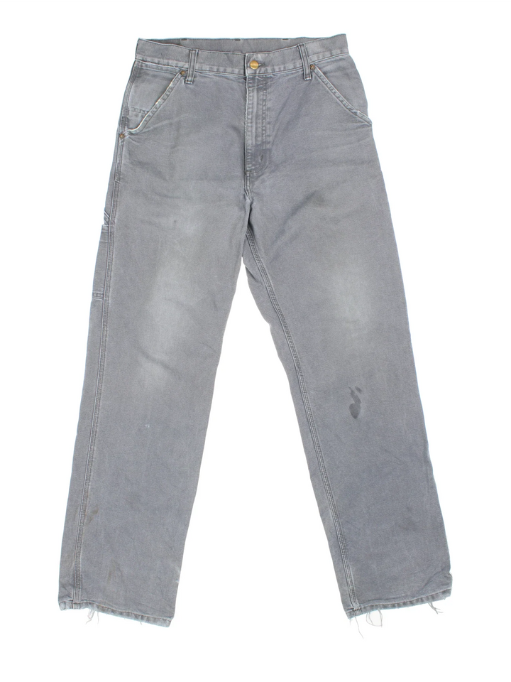 Carhartt Carpenter Jeans in a grey colourway with multiple pockets and the logo embroidered on the back.