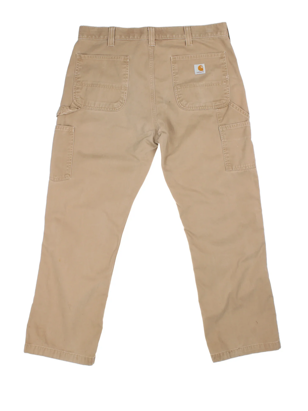 Carhartt Carpenter Jeans in a tan colourway with multiple pockets and the logo embroidered on the back.