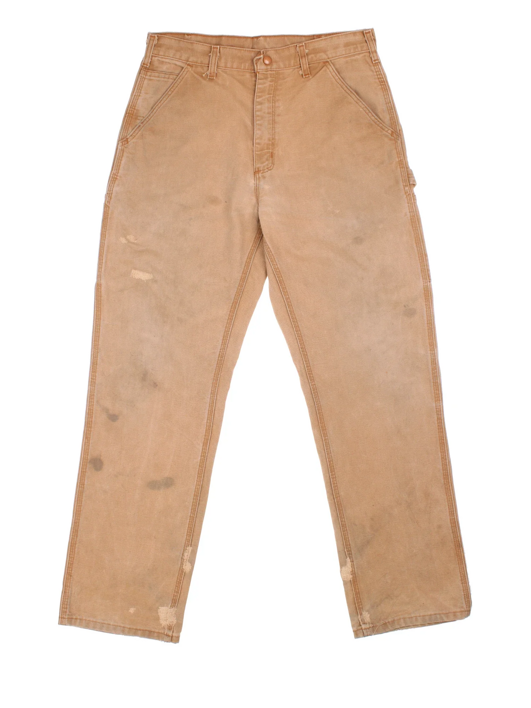 Carhartt Carpenter Jeans in a tan colourway with multiple pockets and the logo embroidered on the back.