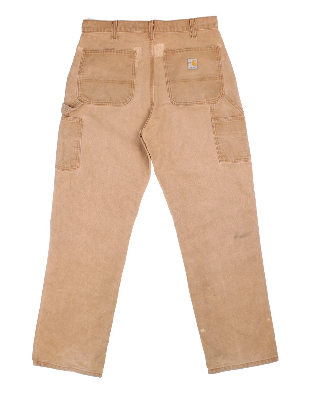 Carhartt Carpenter Jeans in a tan colourway with multiple pockets and the logo embroidered on the back.