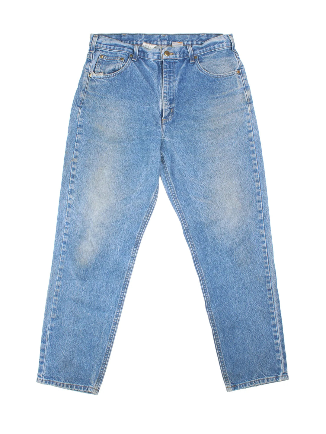 Carhartt Jeans in a blue colourway with multiple pockets and the logo embroidered on the back.