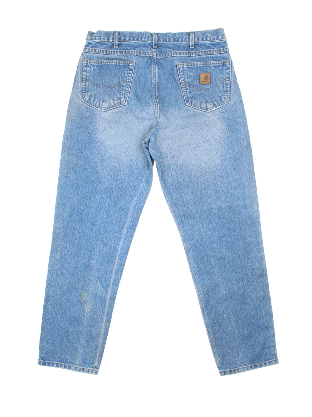 Carhartt Jeans in a blue colourway with multiple pockets and the logo embroidered on the back.