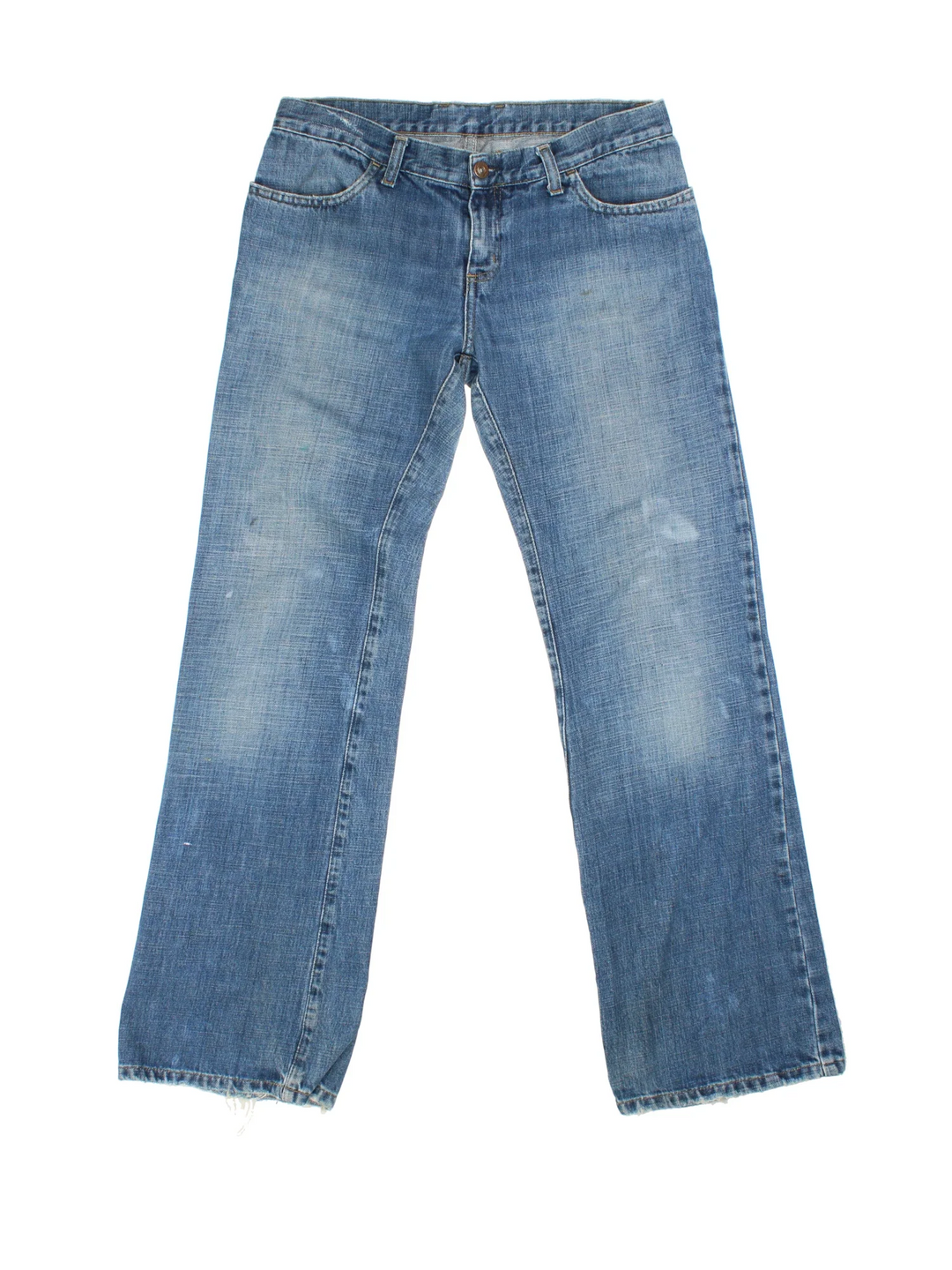 Carhartt Jeans in a blue colourway with multiple pockets and the logo embroidered on the back.