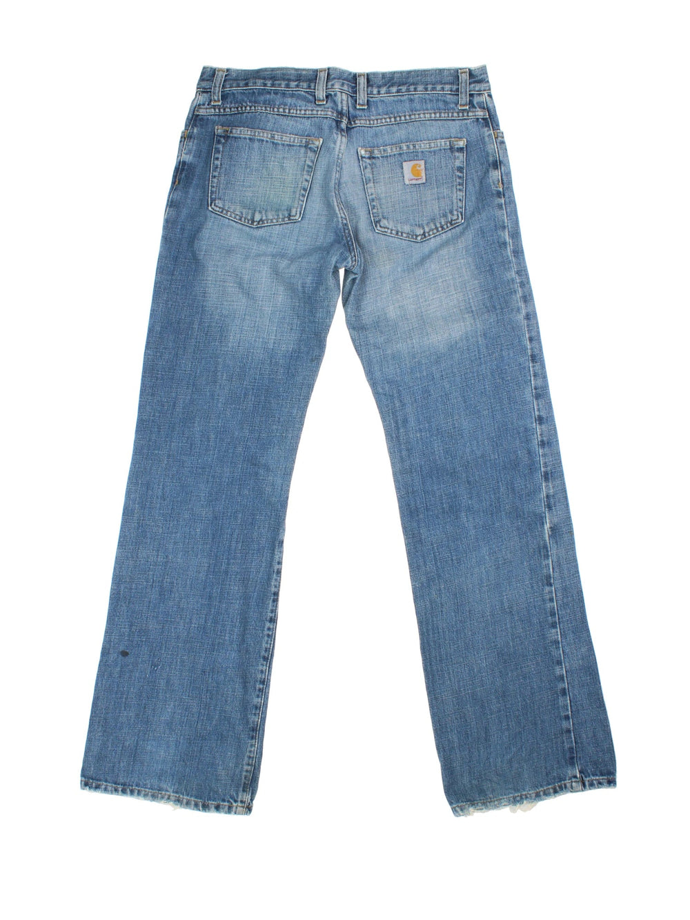 Carhartt Jeans in a blue colourway with multiple pockets and the logo embroidered on the back.