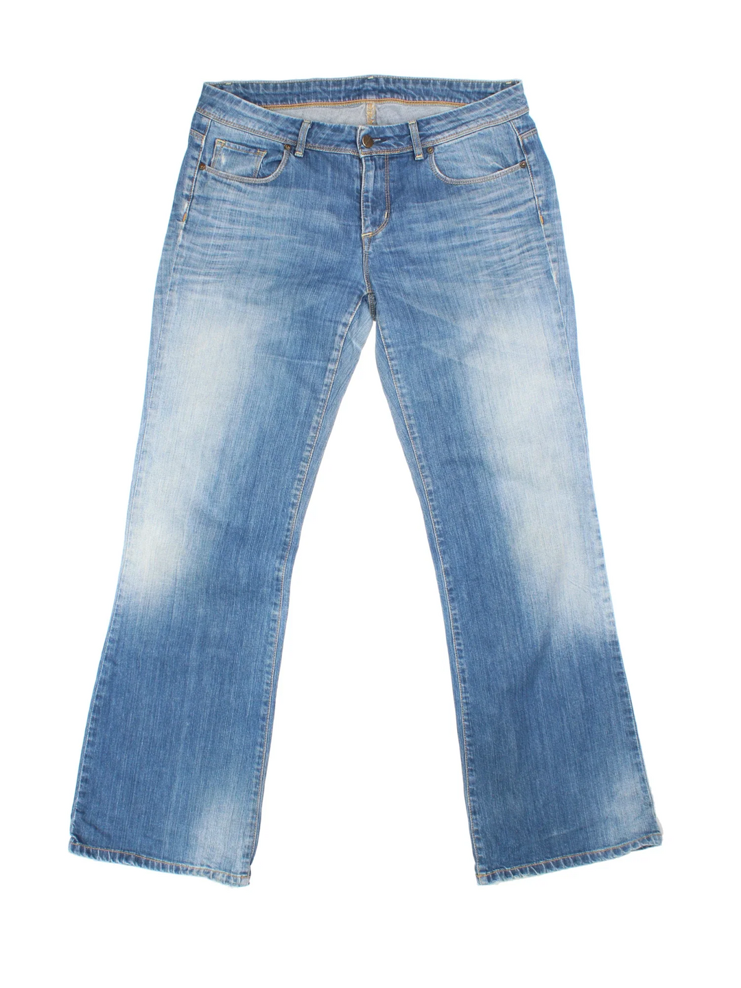 Carhartt Jeans in a blue colourway with multiple pockets and the logo embroidered on the back.