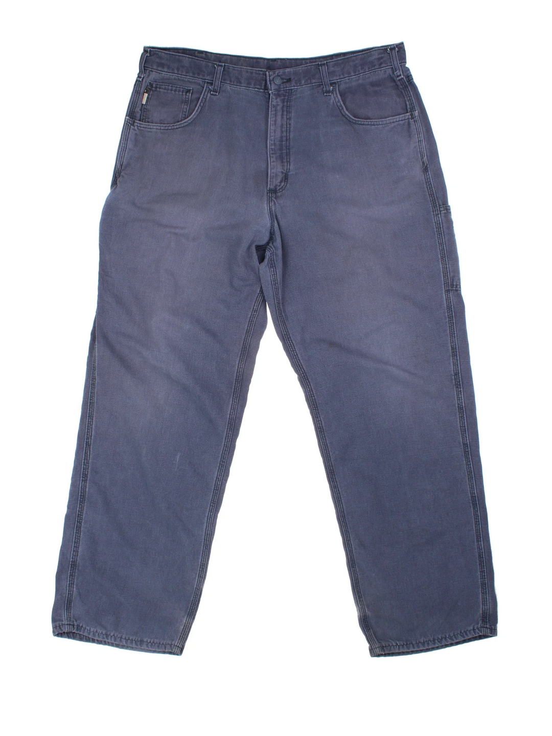 Carhartt Carpenter Trousers in a blue colourway with multiple pockets and the logo embroidered on the back.