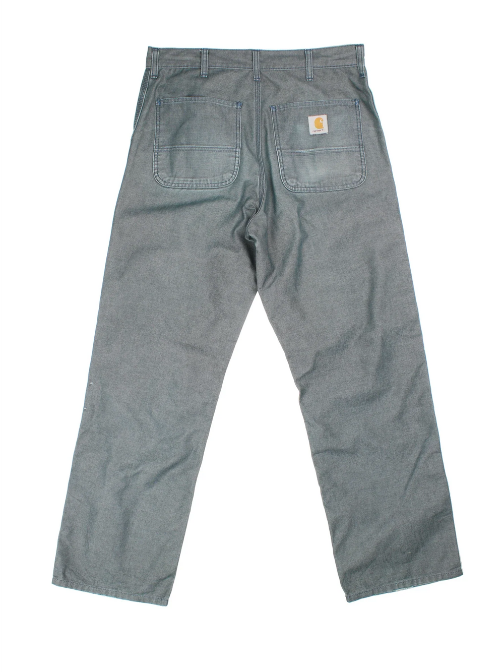 Carhartt Jeans in a blue colourway with multiple pockets and the logo embroidered on the back.