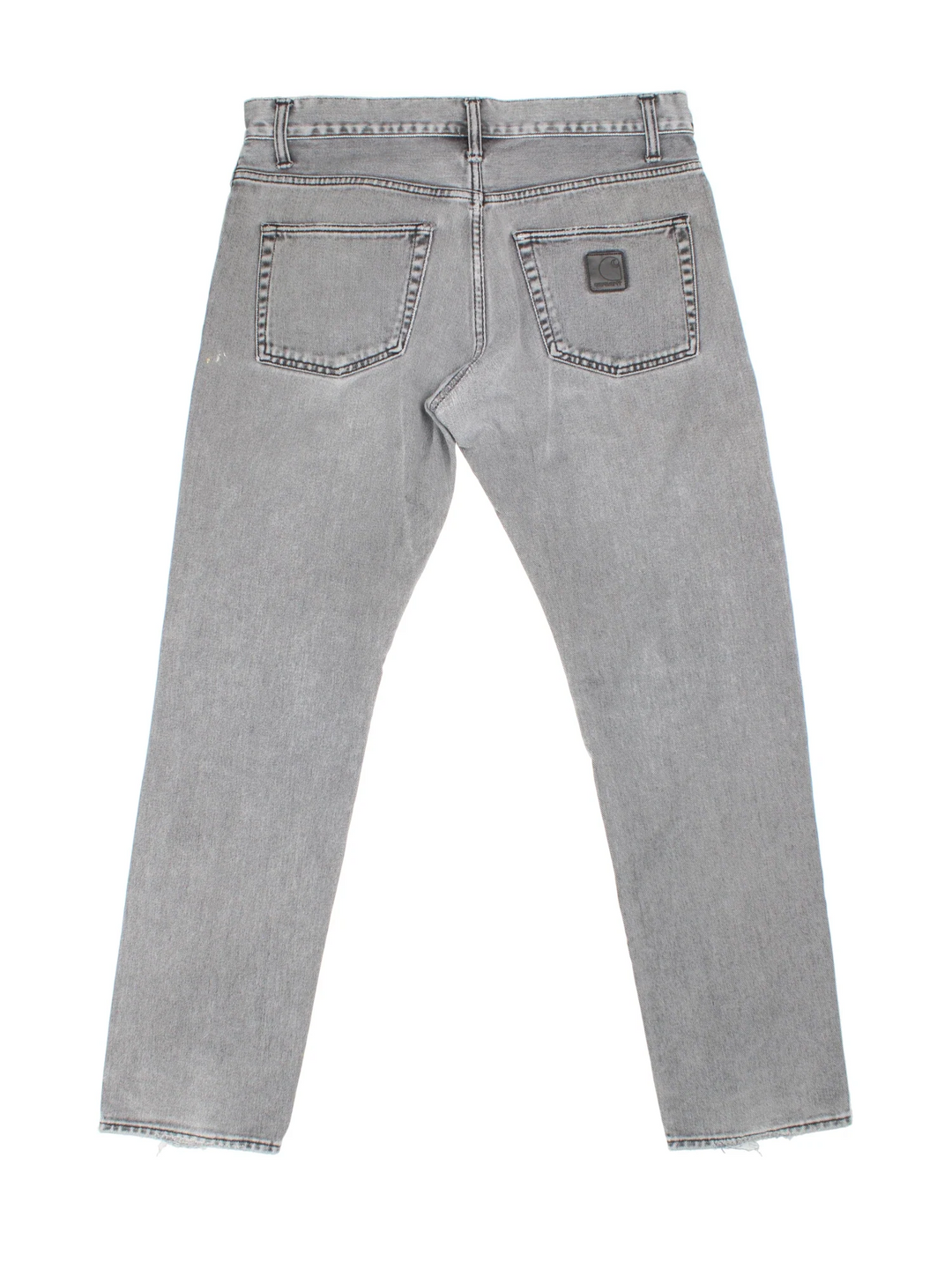 Carhartt Jeans in a grey colourway with multiple pockets and the logo embroidered on the back.
