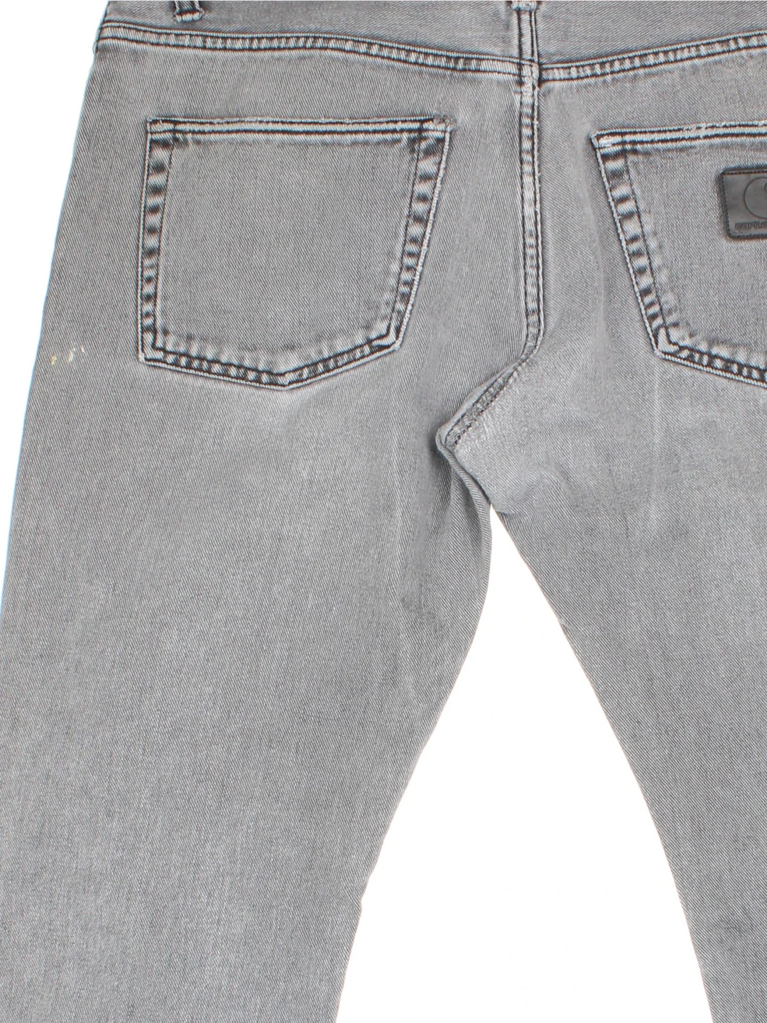 Carhartt Jeans in a grey colourway with multiple pockets and the logo embroidered on the back.
