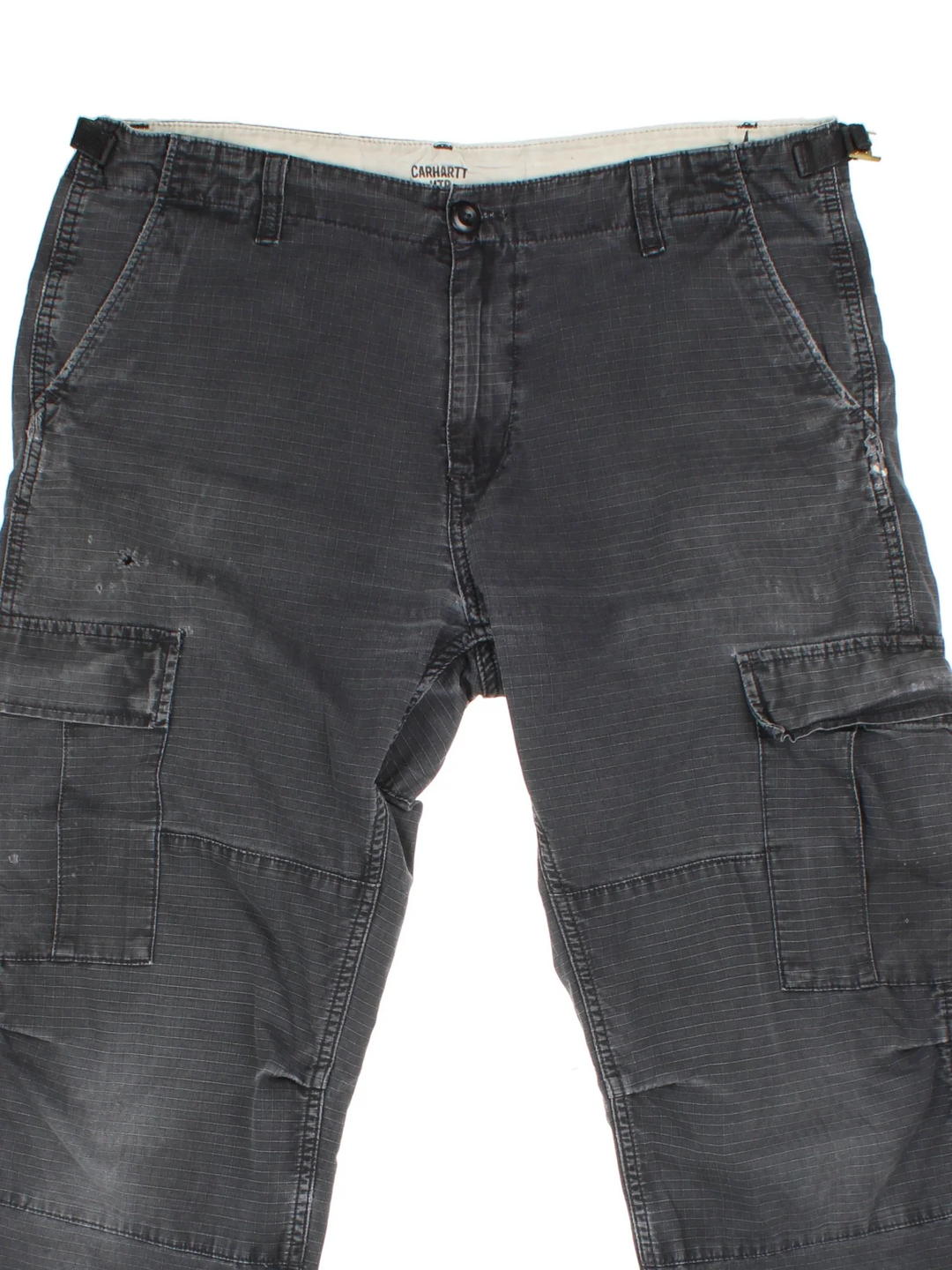 Carhartt Cargo Trousers in a black colourway with multiple pockets and the logo embroidered on the back.