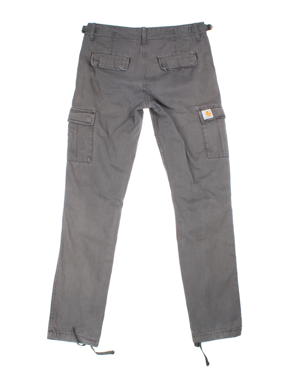 Carhartt Cargo Trousers in a grey colourway with multiple pockets and the logo embroidered on the back.