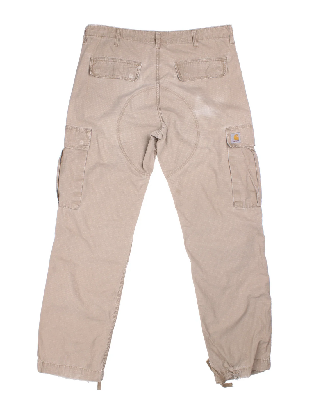 Carhartt Cargo Trousers in a tan colourway with multiple pockets and the logo embroidered on the back.