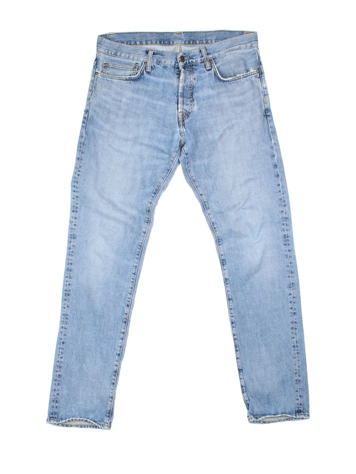 Carhartt Klondike Pant Jeans in a blue colourway with multiple pockets and the logo embroidered on the back.