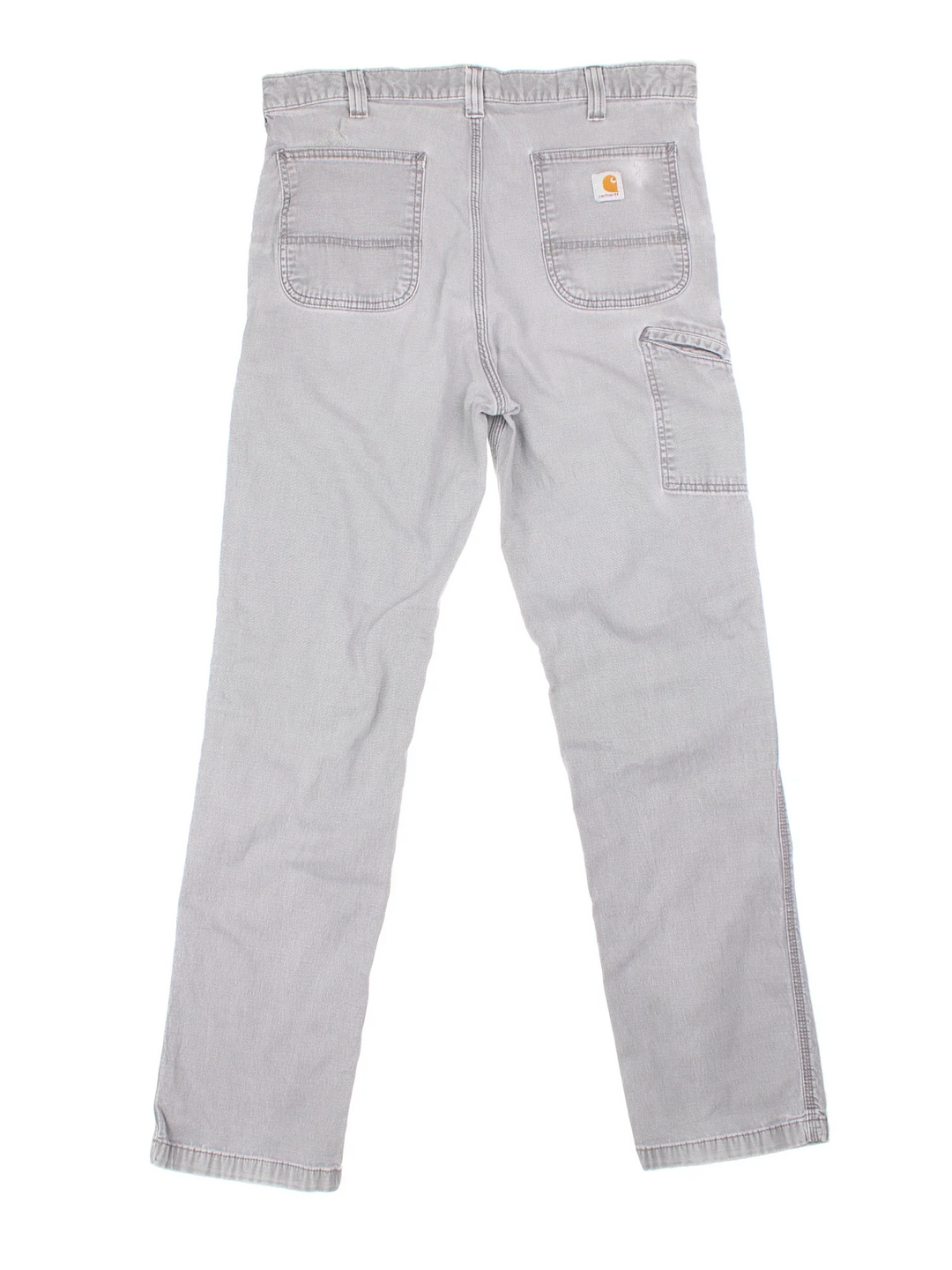 Carhartt Carpenter Jeans in a grey colourway with multiple pockets and the logo embroidered on the back.