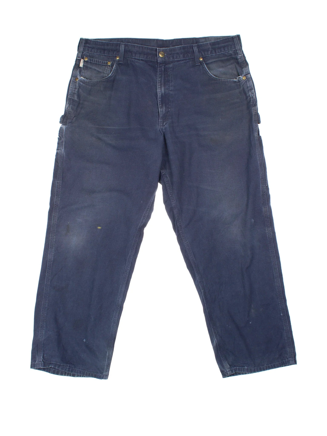 Carhartt Carpenter Trousers in a blue colourway with multiple pockets and the logo embroidered on the back.