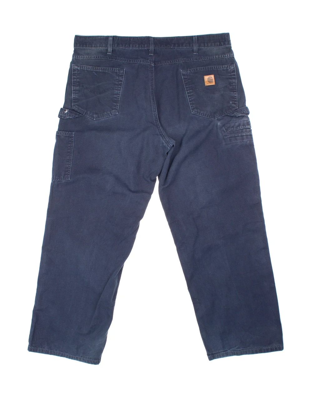 Carhartt Carpenter Trousers in a blue colourway with multiple pockets and the logo embroidered on the back.