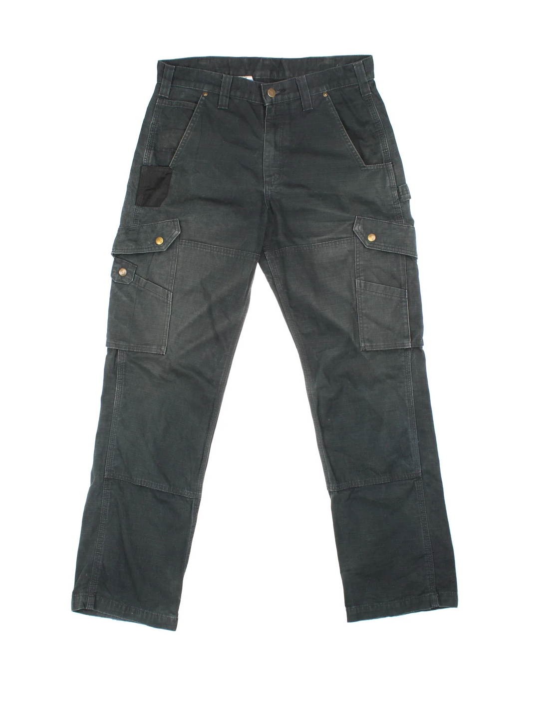 Carhartt Cargo Trousers in a black colourway with multiple pockets and the logo embroidered on the back.