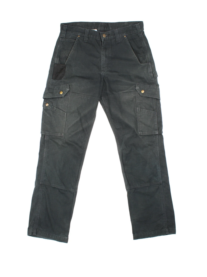 Carhartt Cargo Trousers in a black colourway with multiple pockets and the logo embroidered on the back.