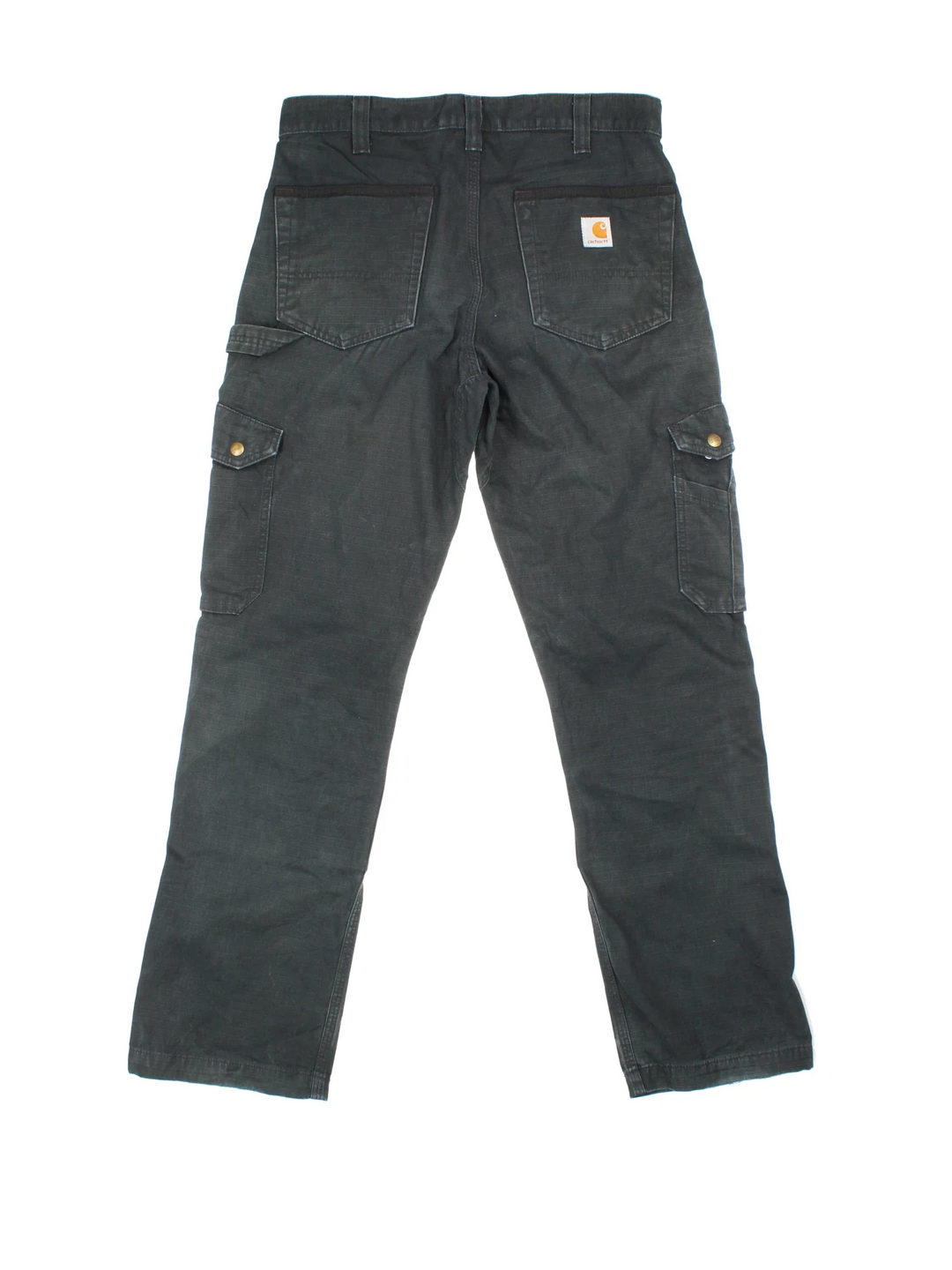 Carhartt Cargo Trousers in a black colourway with multiple pockets and the logo embroidered on the back.