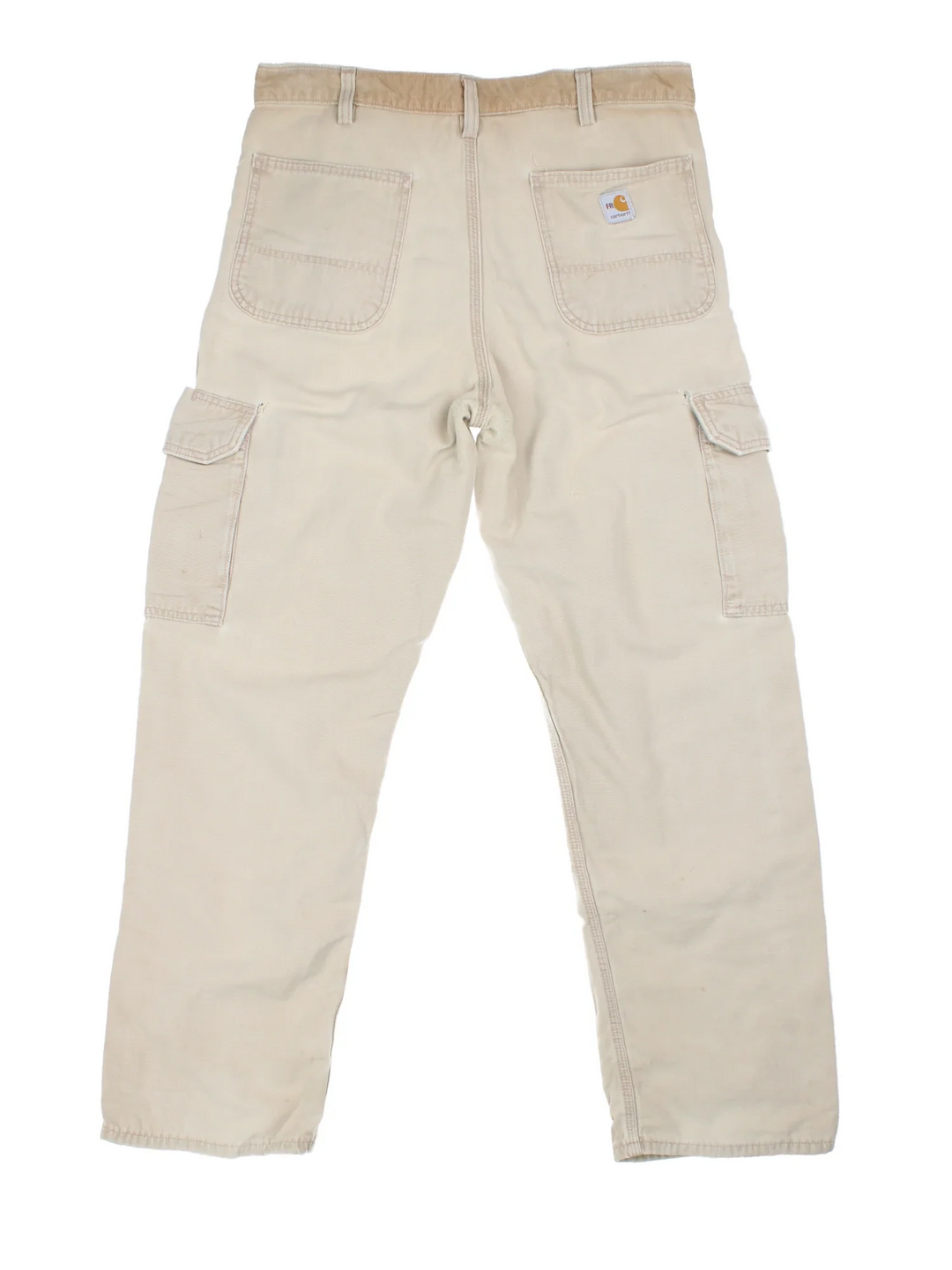 Carhartt Cargo Trousers in a tan colourway with multiple pockets and the logo embroidered on the back.