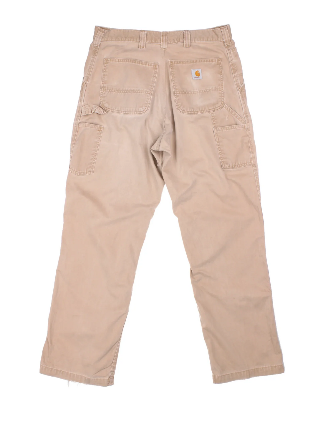 Carhartt Carpenter Trousers in a tan colourway with multiple pockets and the logo embroidered on the back.