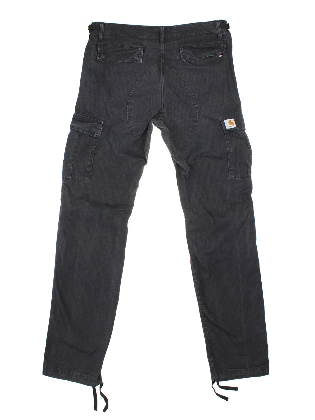 Carhartt Cargo Trousers in a black colourway with multiple pockets and the logo embroidered on the back.