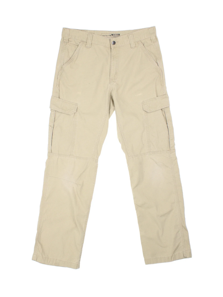 Carhartt Cargo Trousers in a tan colourway with multiple pockets and the logo embroidered on the back.