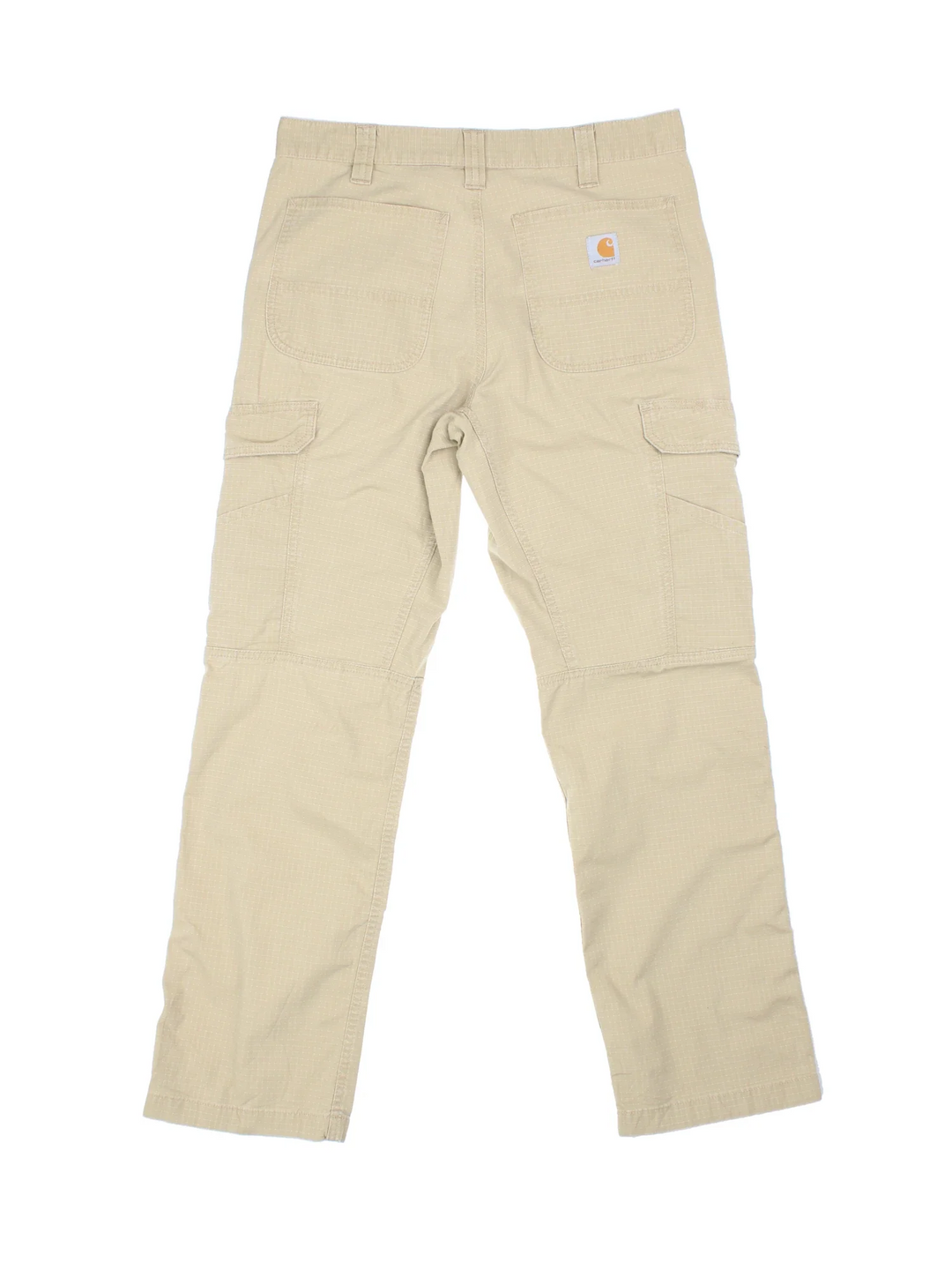 Carhartt Cargo Trousers in a tan colourway with multiple pockets and the logo embroidered on the back.