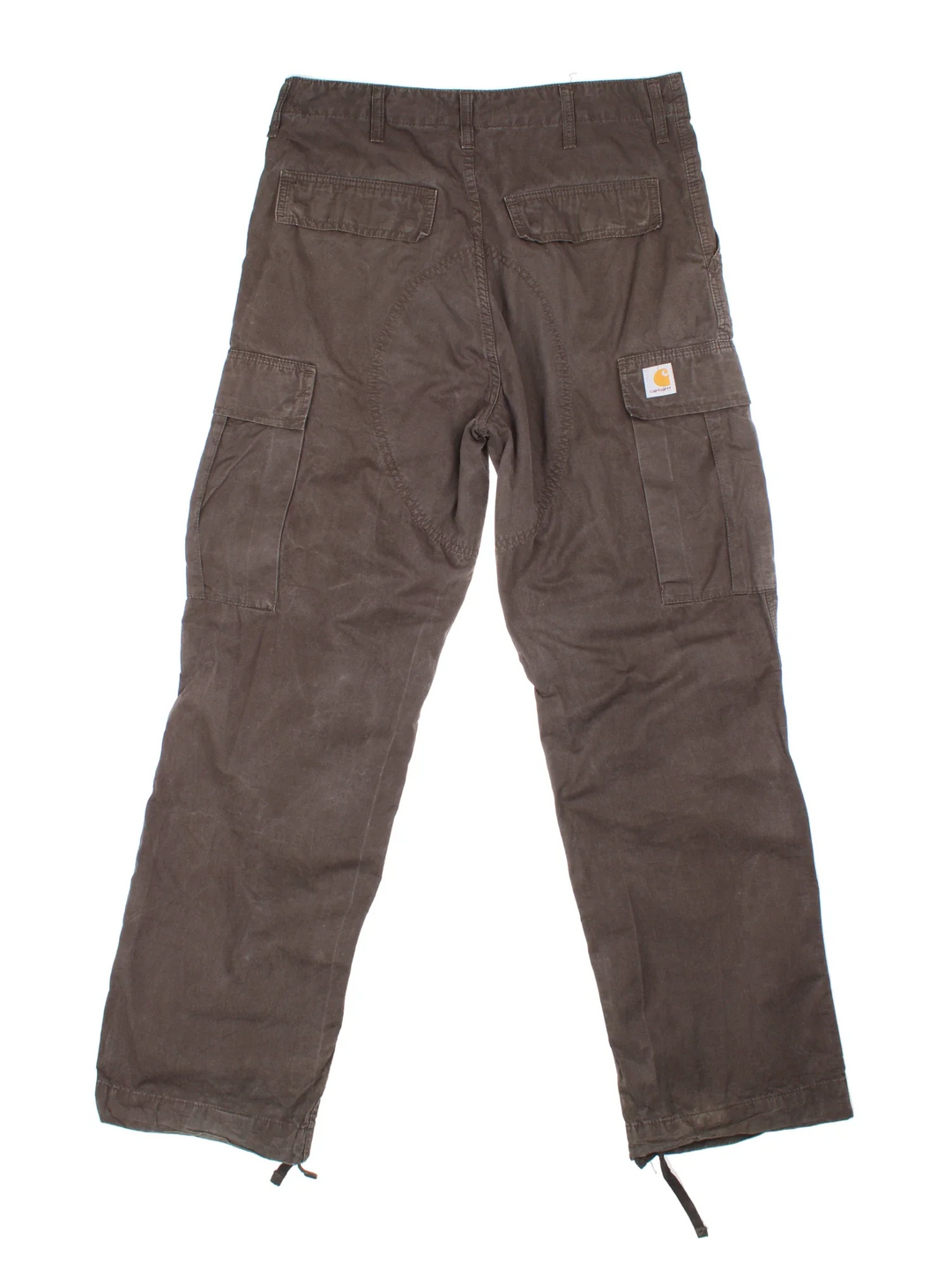 Carhartt Cargo Trousers in a brown colourway with multiple pockets and the logo embroidered on the back.