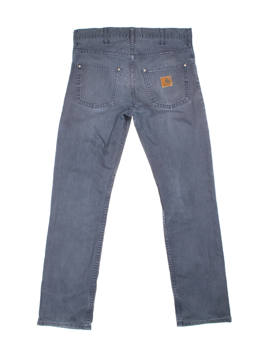 Carhartt Jeans in a blue colourway with multiple pockets and the logo embroidered on the back.