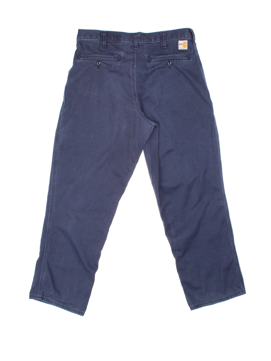 Carhartt Jeans in a blue colourway with multiple pockets and the logo embroidered on the back.