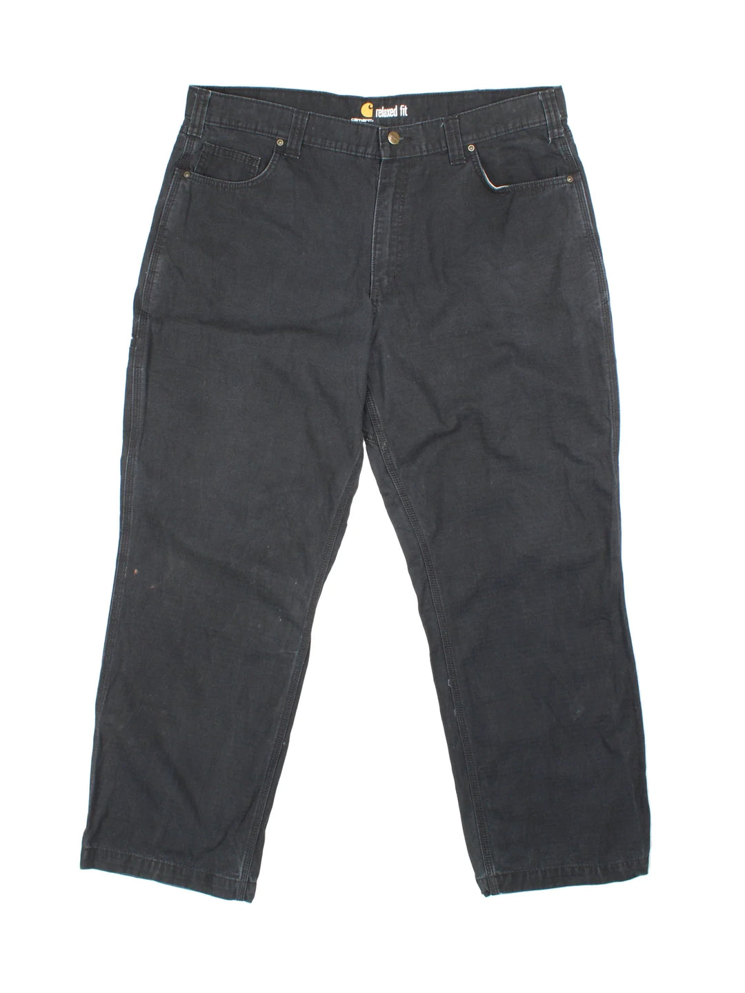 Carhartt Trousers in a black colourway with multiple pockets and the logo embroidered on the back.