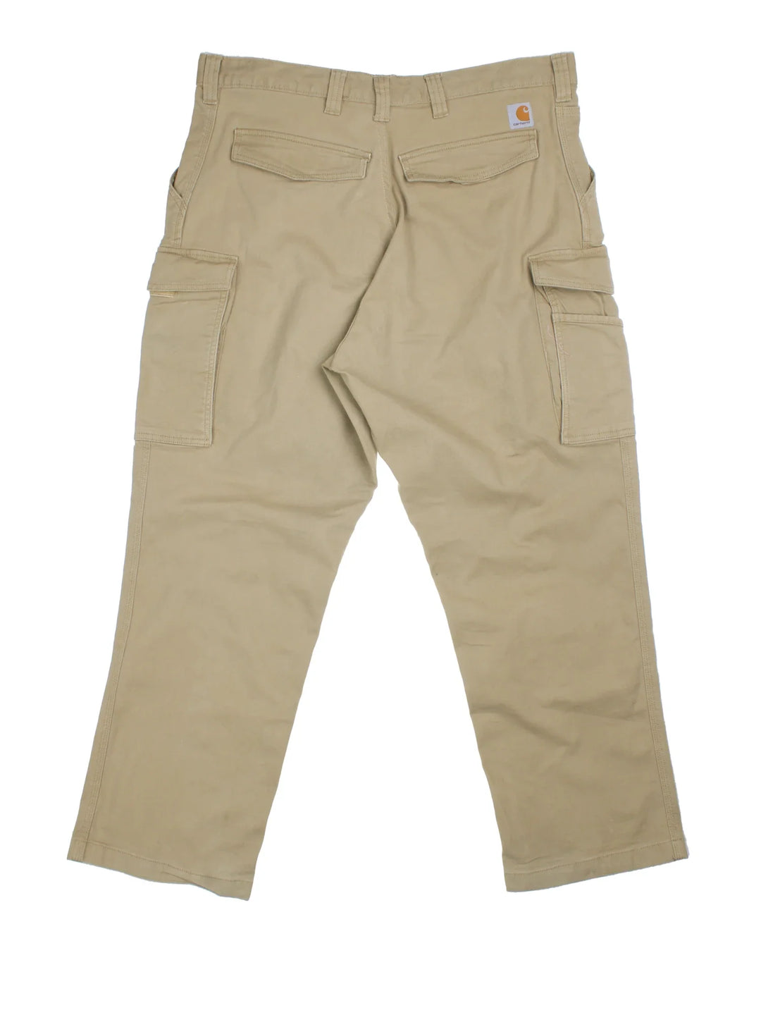 Carhartt Cargo Trousers in a tan colourway with multiple pockets and the logo embroidered on the back.
